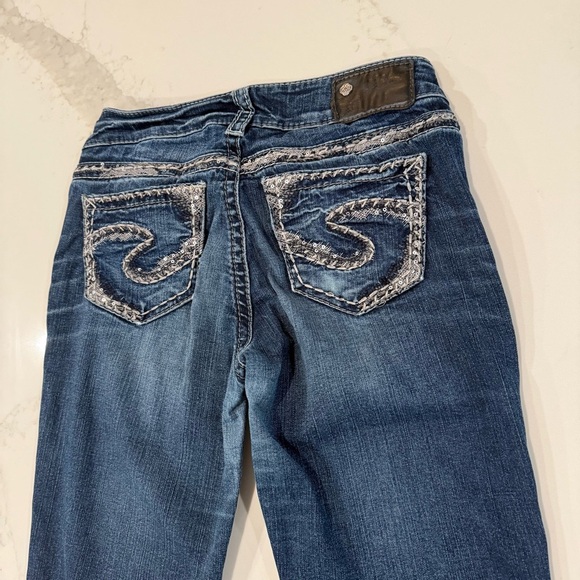 Silver Suki Mid Boot Denim Jeans Women’s W26xL31 Dark Blue Embroidered Pockets - Picture 9 of 12